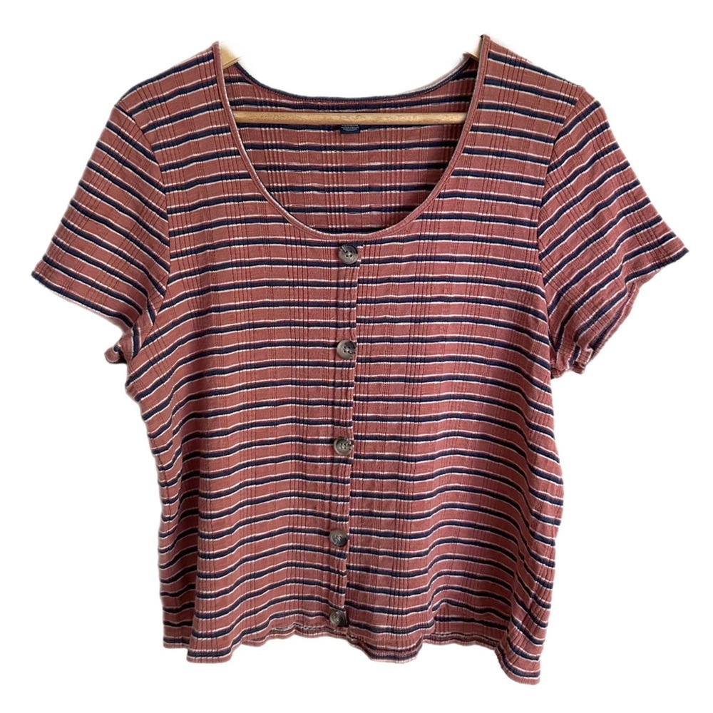 ⭐️ 2 for $20 ⭐️ American Eagle Striped Ribbed Scoop Neck Stretchy T-Shirt XXL